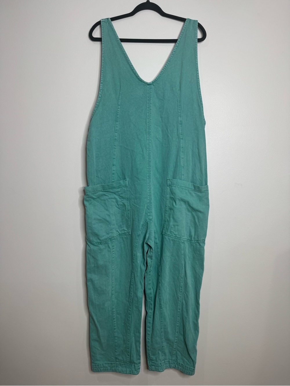 We the Free High Roller Denim Oversized Boho Jumpsuit Teal Size Large